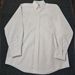 L.L. Bean Wrinkle-Free Burgundy Striped Button-Up Long Sleeve Shirt Size 15.5-33